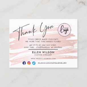 Blush Pink Brush Stroke Business Order Vielen Dank Visitenkarte