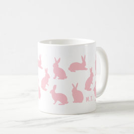 Blush Pink Bunnies With Custom Monogram Easter Kaffeetasse