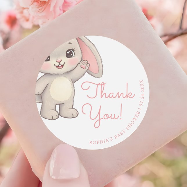Blush Pink Bunny Girl Baby Dusche Danke Runder Aufkleber (Von Creator hochgeladen)