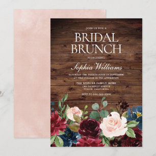 Blush Pink & Burgund Brautparty Brunch Einladung
