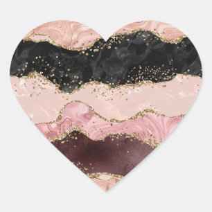 Blush Pink Burgundi Gold Black Glitzer Herz-Aufkleber