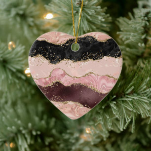Blush Pink Burgundi Gold Black Glitzer Keramik Ornament