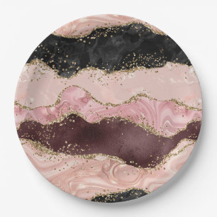 Blush Pink Burgundi Gold Black Glitzer Pappteller