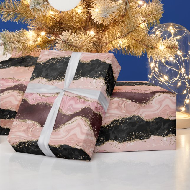 Blush Pink Burgundy Black Glitzy Glitzer Geschenkpapier (Feiertage)