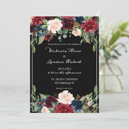 Blush Pink Burgundy Floral Elegantes Script Hochze Einladung