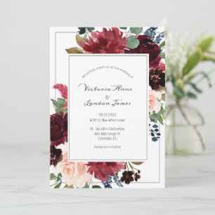 Blush Pink Burgundy Floral Elegantes Script Hochze Einladung