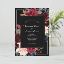 Blush Pink Burgundy Floral Elegantes Script Hochze Einladung