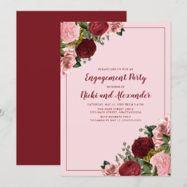 Blush Pink Burgundy Floral Engagement Party Einladung