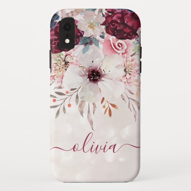 Blush Pink Burgundy Floral iPhone XR Fall Case-Mate iPhone Hülle (Rückseite)