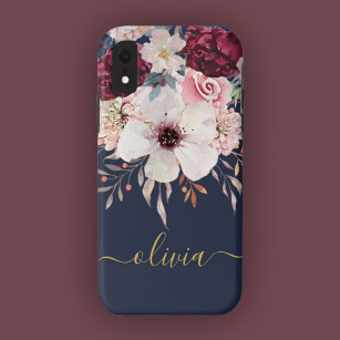 Blush Pink Burgundy Gold Floral iPhone XR Fall Case-Mate iPhone 14 Pro Max Hülle