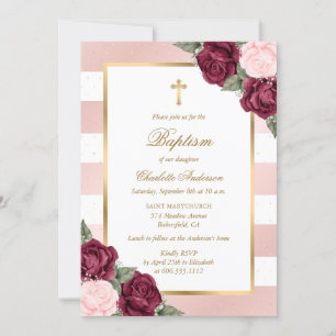 Blush Pink Burgundy Gold Floral Taufe Einladung
