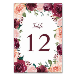Blush Pink Burgundy Rose Blumenstrauß Hochzeit Tischnummer