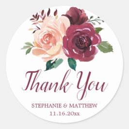 Blush Pink Burgundy Rose Hochzeit Vielen Dank Runder Aufkleber