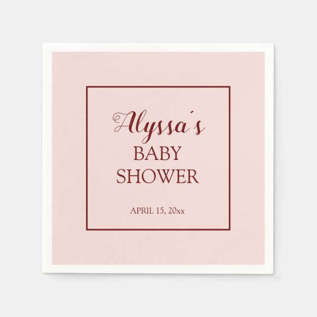 Blush Pink Burgundy Traditionelle Babydusche Serviette (Vorderseite)