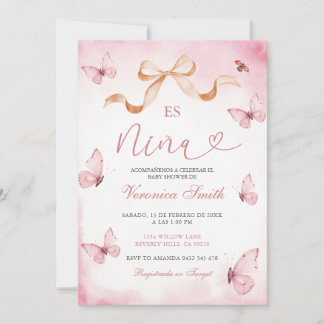 Blush Pink Butterflies Es Nina Baby Shower  Einladung