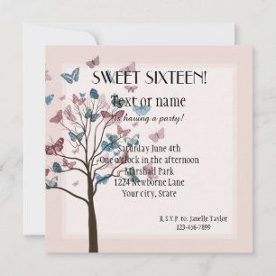 Blush Pink Butterflies Tree 16 . Geburtstag Einladung
