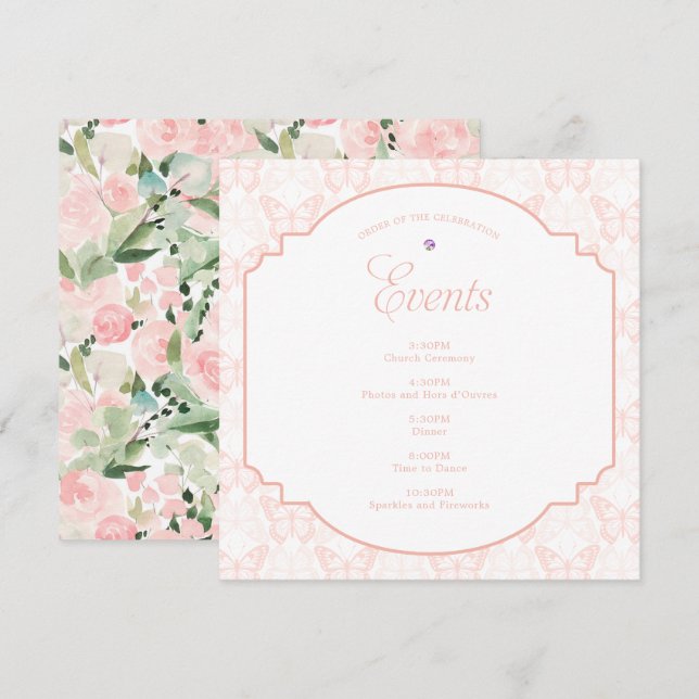 Blush Pink Butterfly Aquarell Party Programm (Vorne/Hinten)