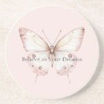 Blush Pink Butterfly Believe in Dreams Getränkeuntersetzer<br><div class="desc">Blush Pink Butterfly Believe in Dreams</div>