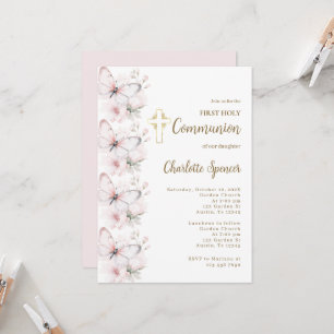 Blush Pink Butterfly First CommunityGirl Einladung