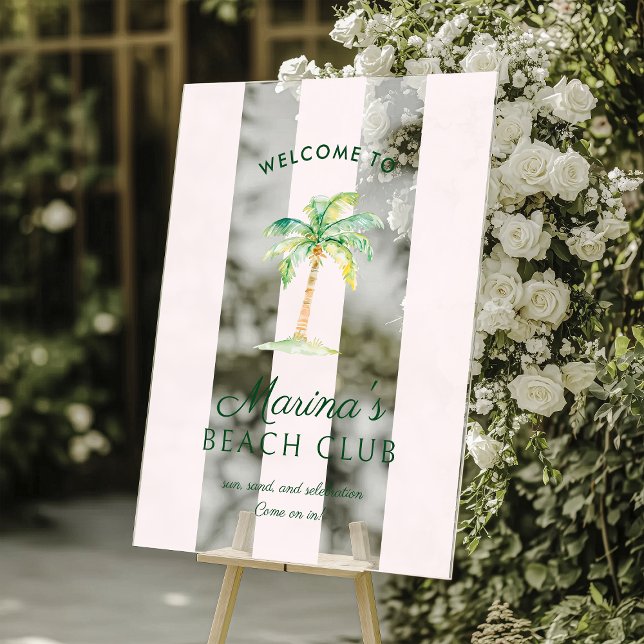 Blush Pink Cabana Stripes Palm Beach Club Welcome Acrylschild (Von Creator hochgeladen)