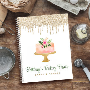 Blush Pink Cake Gold Glitzer Tropfen Bäckerei Nach Notizbuch