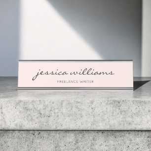 Blush Pink Calligraphy Girly Desk Name Plate Schreibtischnamensplakette