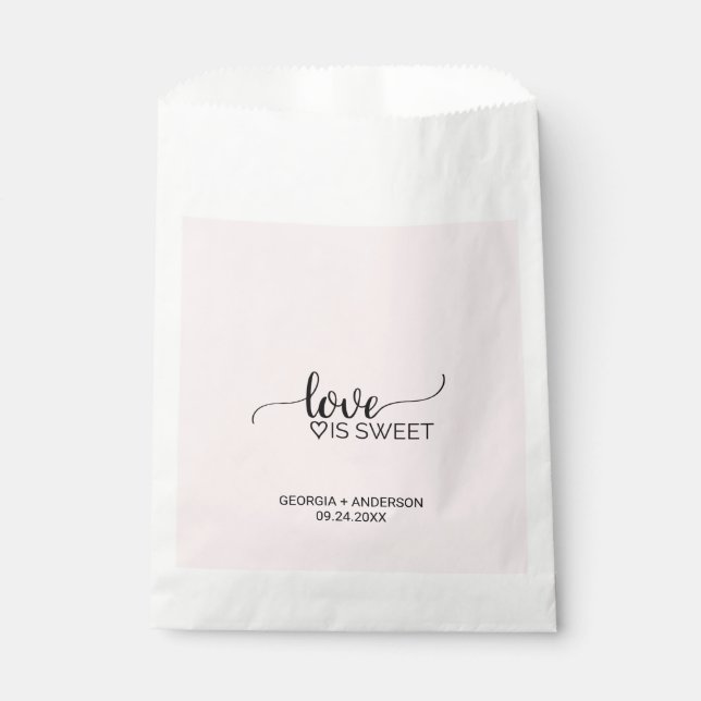 Blush Pink Calligraphy "Liebe is Sweet" Hochzeit Geschenktütchen (Vorderseite)