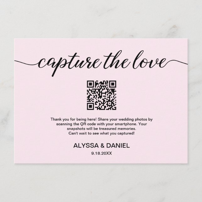 Blush Pink Capture the Liebe QR Code Hochzeitskode Begleitkarte (Vorderseite)