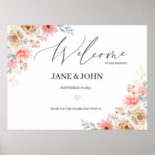Blush Pink Champagne Blumenzwiebeln Begrüßungszeic Poster