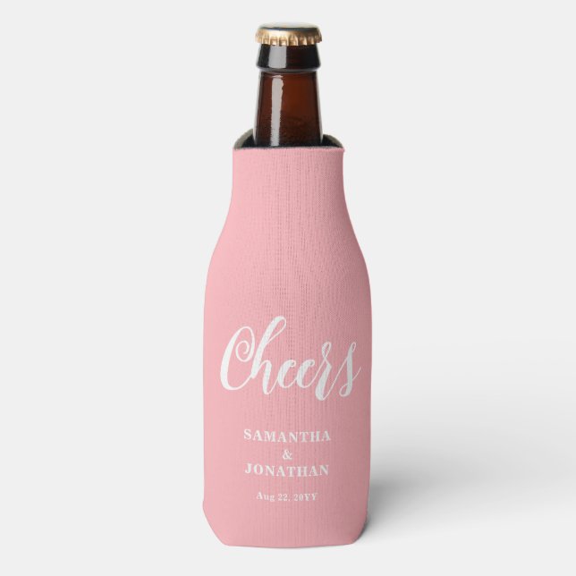 Blush Pink Cheers Wedding Flaschenkühler (Flaschenvorderseite)