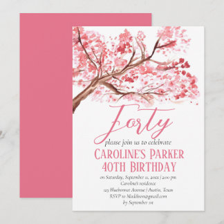 Blush Pink Cherry Blossom 40. Geburtstag Bloral Einladung
