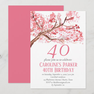 Blush Pink Cherry Blossom 40. Geburtstag Bloral Einladung