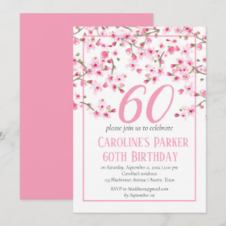 Blush Pink Cherry Blossom 60. Geburtstag Bloral Einladung