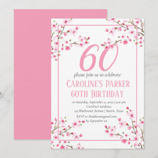 Blush Pink Cherry Blossom 60. Geburtstag Bloral Einladung