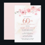 Blush Pink Cherry Blossom 60. Geburtstag Einladung<br><div class="desc">Die sanfteste Rosa Kirsche blüht auf einem Ast an der Spitze dieser modernen und minimalistischen 60. Geburtstagsparty Einladung. Eine kaum da pinkfarbene Wasserfarbenwäsche verleiht der Farbe eine zusätzliche Dimension. Der hellgraue Text ist leicht und luftig. Die Einladung zurück ist auch rot pink. Das Ergebnis ist eine moderne botanische Aquarellfarbe.</div>