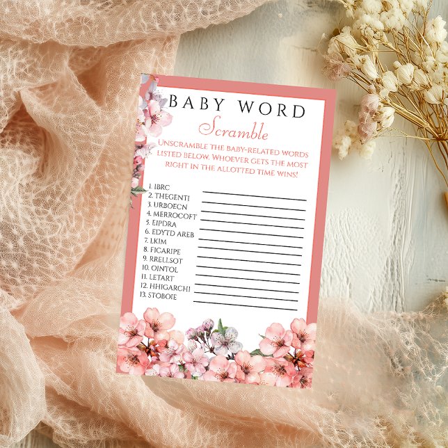 Blush Pink Cherry Blossom Baby Word Scramble Flyer (Von Creator hochgeladen)