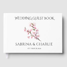 Blush Pink Cherry Blossom Elegant Floral Wedding  Gästebuch