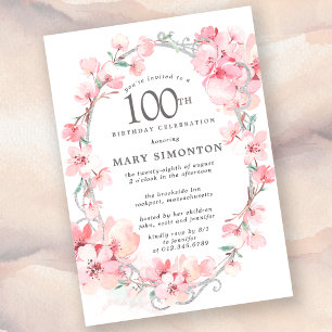 Blush Pink Cherry Blossom Floral 100. Geburtstag Einladung
