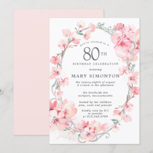 Blush Pink Cherry Blossom Floral 80. Geburtstag Einladung