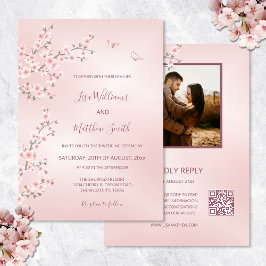 Blush Pink Cherry Blossom Foto Hochzeit Einladung