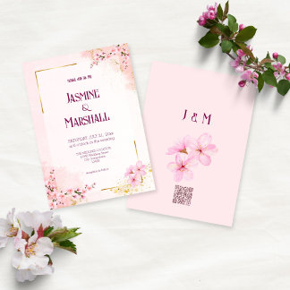 Blush Pink Cherry Blossom Gold Wedding Invitation Einladung