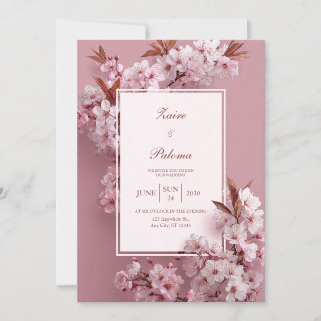 Blush Pink Cherry Blossom Hochzeit Einladung (Vorderseite)