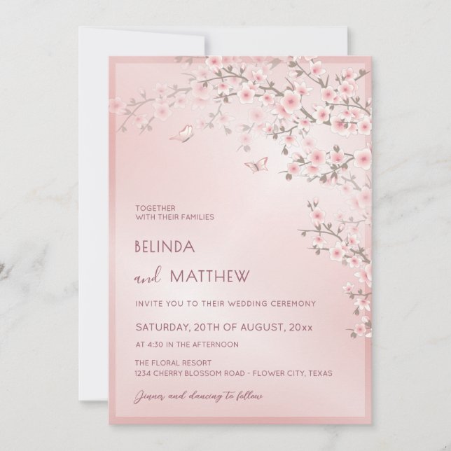 Blush Pink Cherry Blossom | Photo Casual Wedding Einladung (Vorderseite)