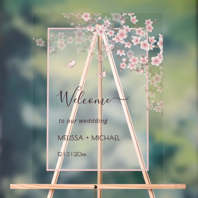 Blush Pink Cherry Blossom Wedding Transparent Acrylschild (Neutral)