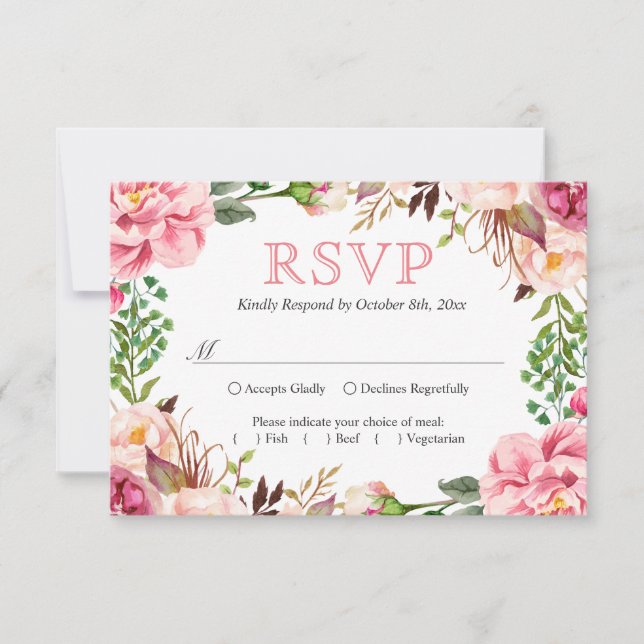 Blush Pink Chic Blumenkraut Hochzeit RSVP Karte (Vorderseite)