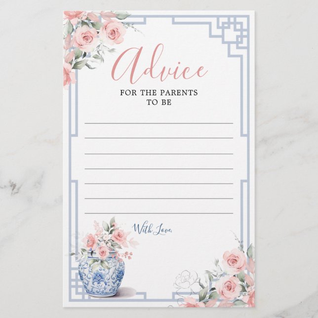 Blush Pink Chinoiserie Ginger Jar Admin Card (Vorderseite)