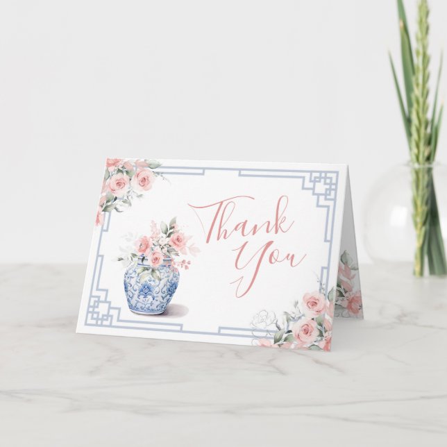 Blush Pink Chinoiserie Ginger Jar Baby Dusche Dankeskarte (Vorderseite)