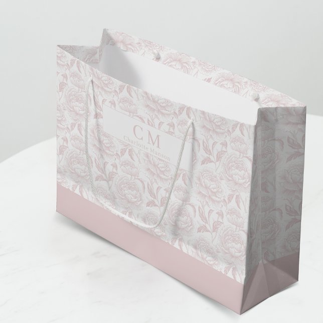 Blush Pink Chinoiserie Peonies Monogram Große Geschenktüte (Von Creator hochgeladen)