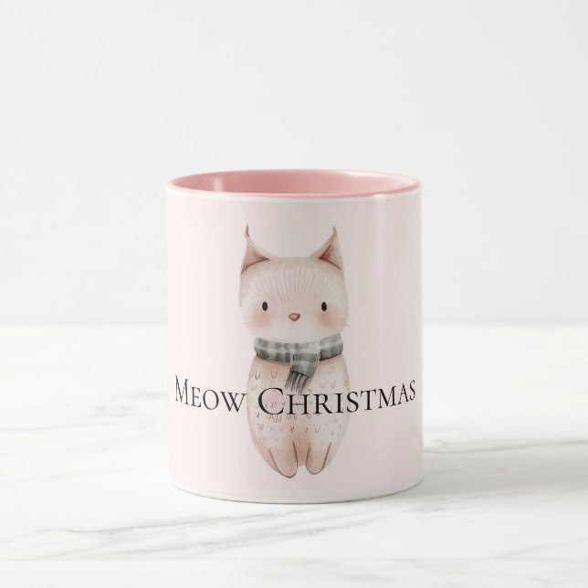Blush Pink Christmas Cat Tasse (Zentrum)