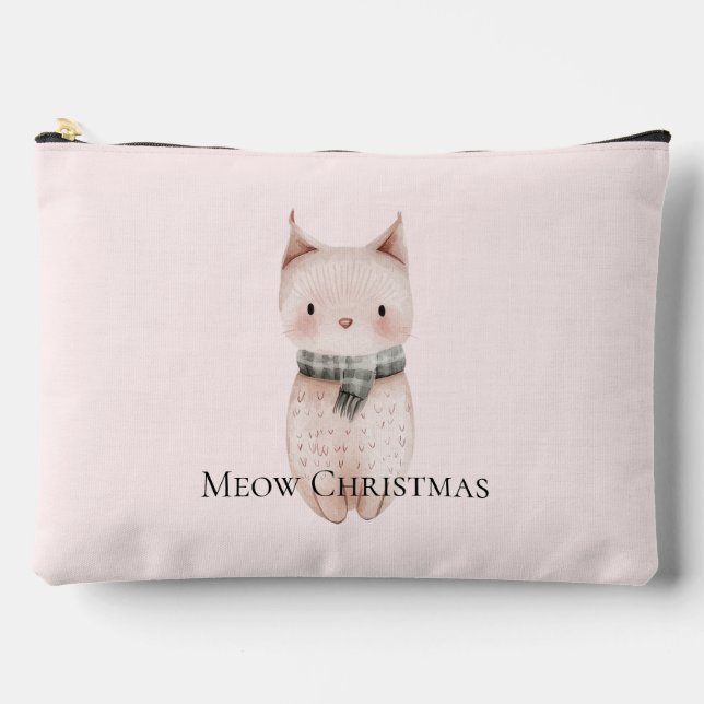 Blush Pink Christmas Cat Zubehörtasche (Vorderseite)